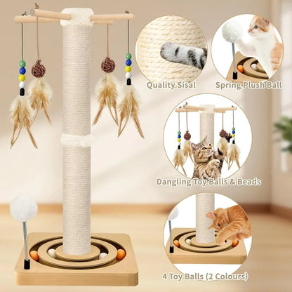 Interactive Cat Scratcher Tree with Hanging Toys and Ball Track
