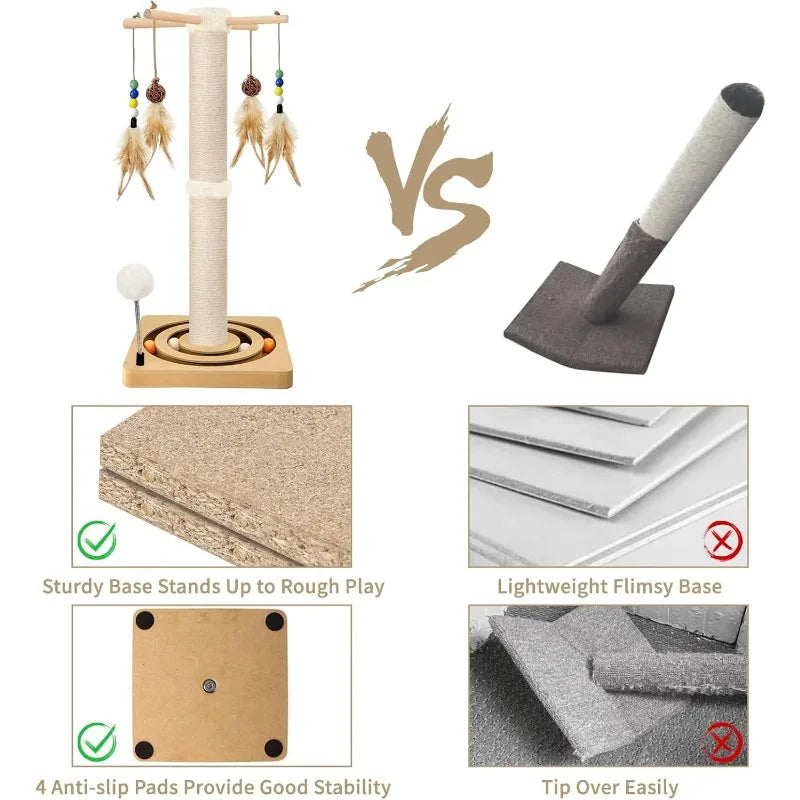 Interactive Cat Scratcher Tree with Hanging Toys and Ball Track