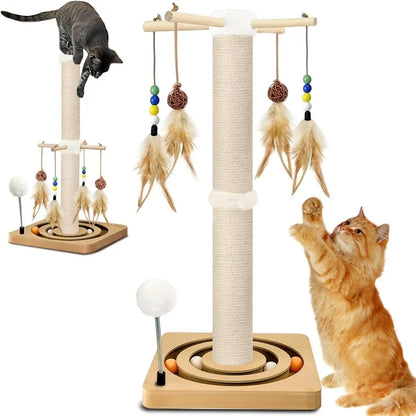 Interactive Cat Scratcher Tree with Hanging Toys and Ball Track