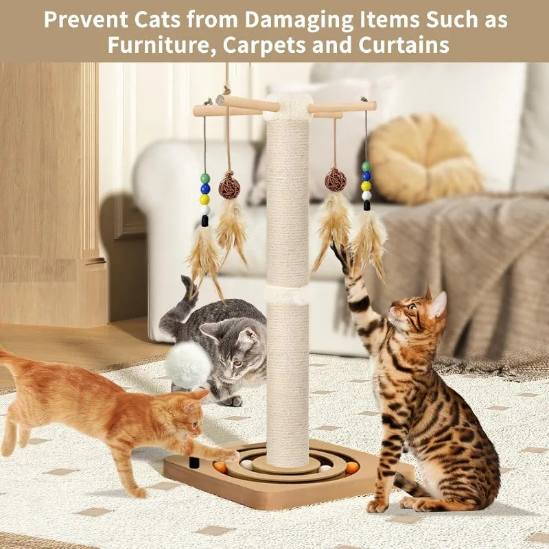 Interactive Cat Scratcher Tree with Hanging Toys and Ball Track