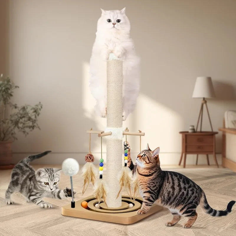 Interactive Cat Scratcher Tree with Hanging Toys and Ball Track