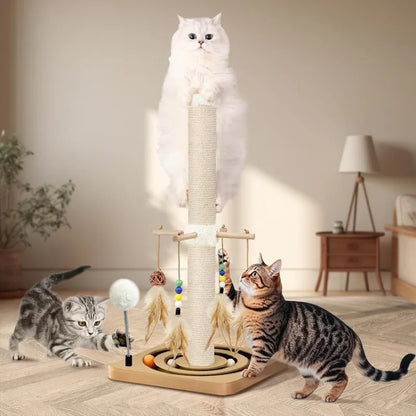 Interactive Cat Scratcher Tree with Hanging Toys and Ball Track