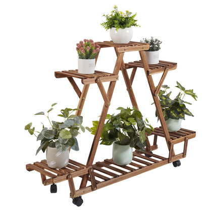 Triangular Plant Shelf 6 Potted Carbonized Wood Holder