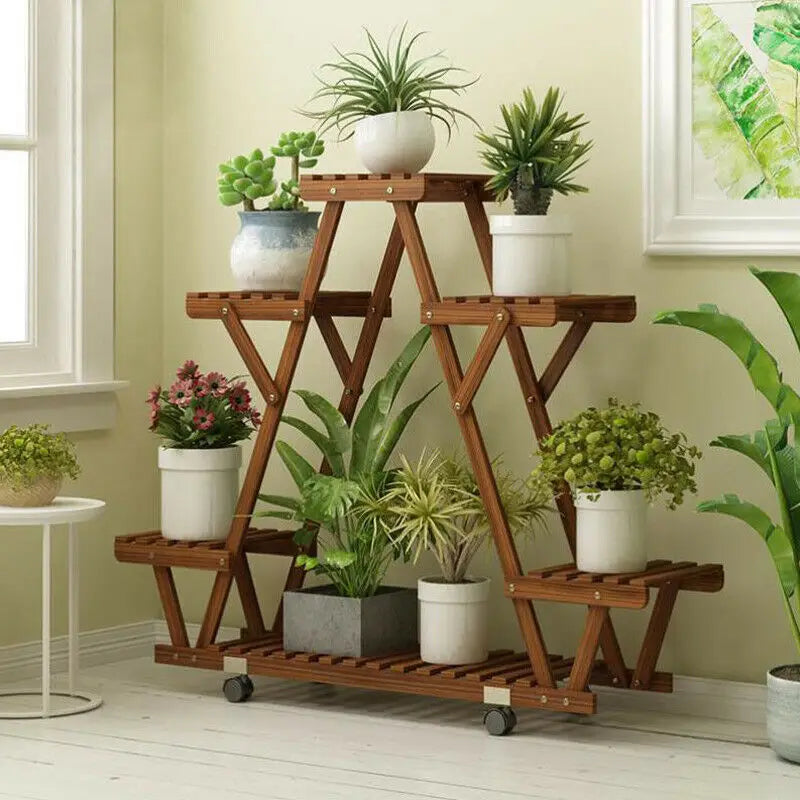 Triangular Plant Shelf 6 Potted Carbonized Wood Holder