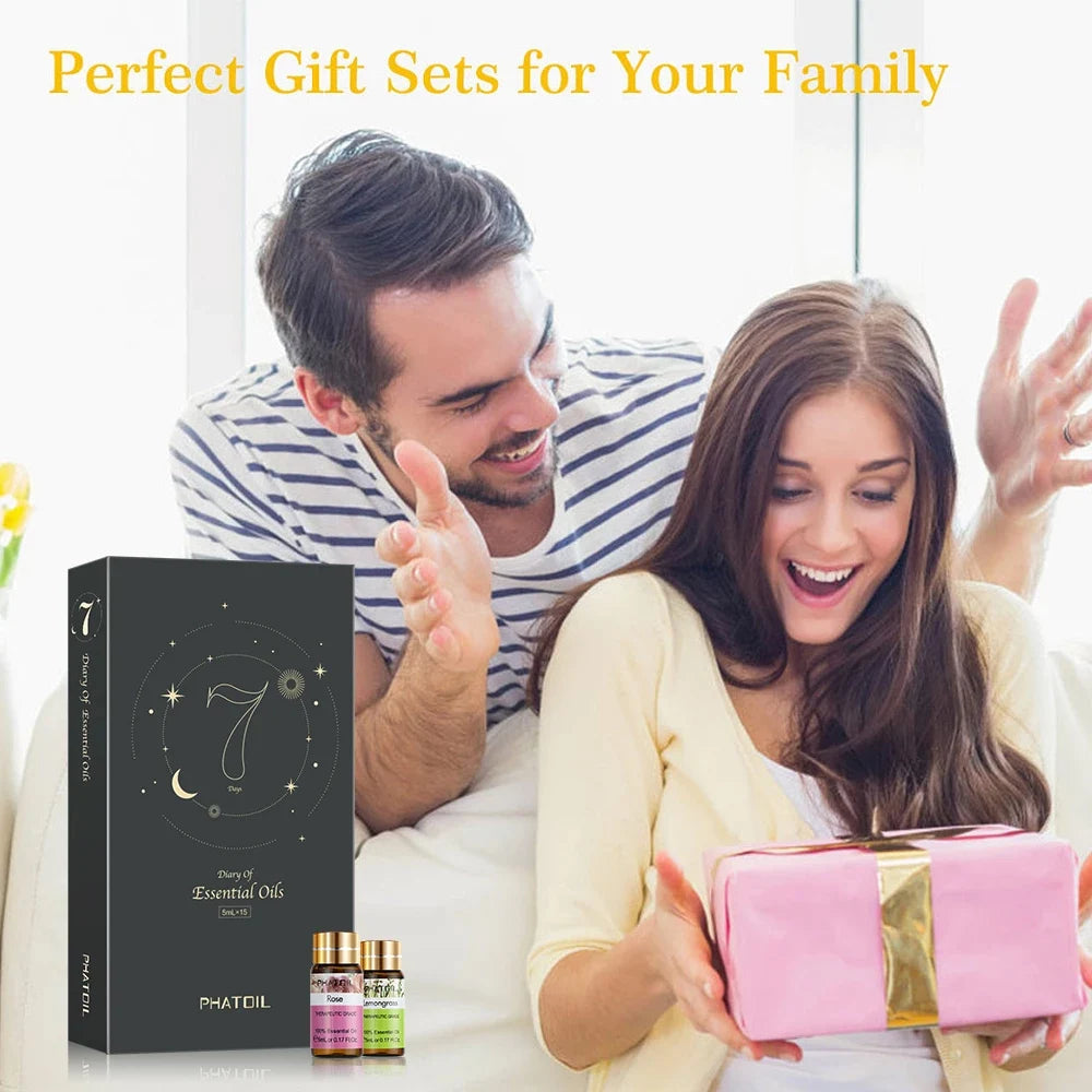 Pure Essential Oils Gift Box for Diffuser and Massage