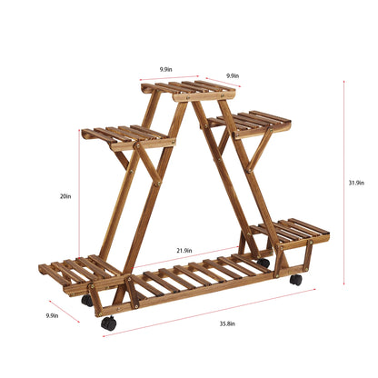 Triangular Plant Shelf 6 Potted Carbonized Wood Holder