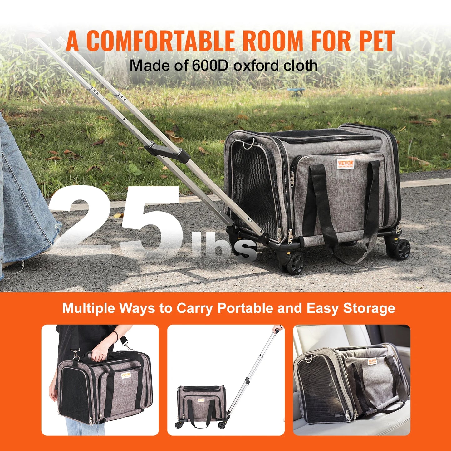 Breathable Pet Carrier Backpack with Wheels and Shoulder Strap
