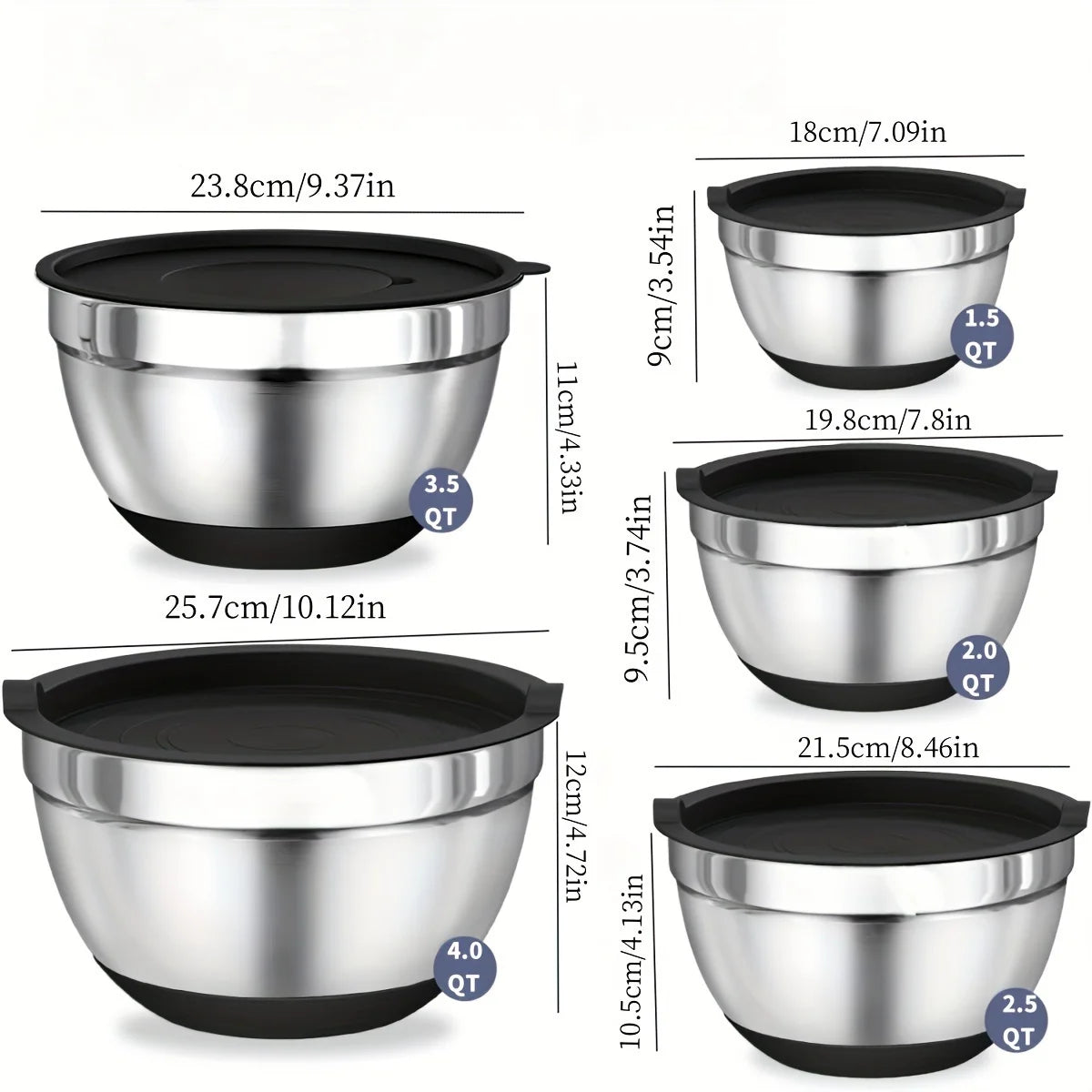 Stainless Steel Mixing Bowls Set With Airtight Lids