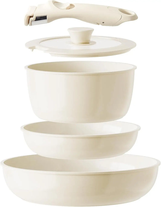 Ceramic Non Stick Cookware Set with Detachable Handles