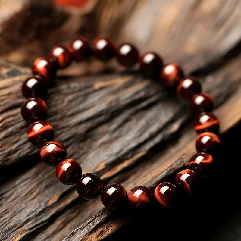 Vintage 8mm Red Tiger Eye Bracelet for Energy and Focus