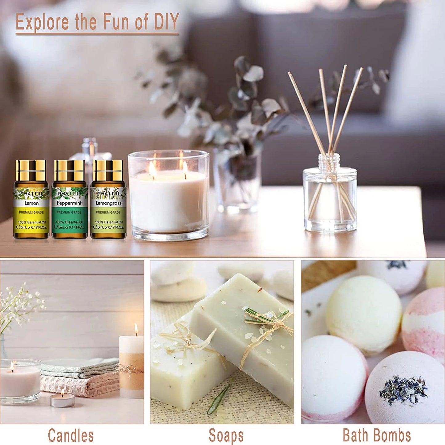 Pure Essential Oils Gift Box for Diffuser and Massage