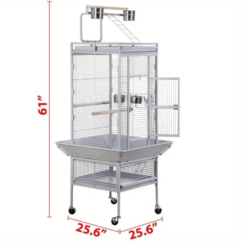 Large Rolling Parrot Cage with Game Top and Easy Cleaning