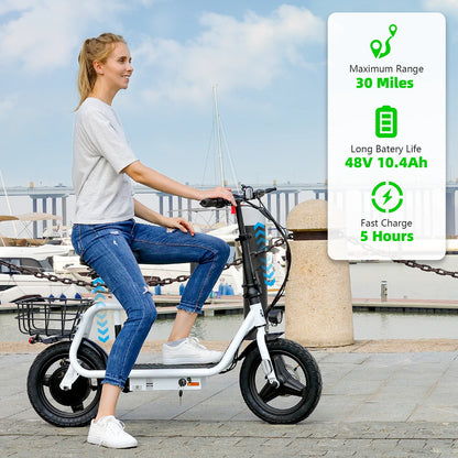 Peak 1200W Electric Scooter for Adults with 14 Inch Tire and 500Wh Battery, 30 Miles Range and 20MPH Top Speed
