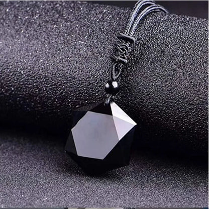 Obsidian Hexagram Pendant Necklace for Protection and Luck