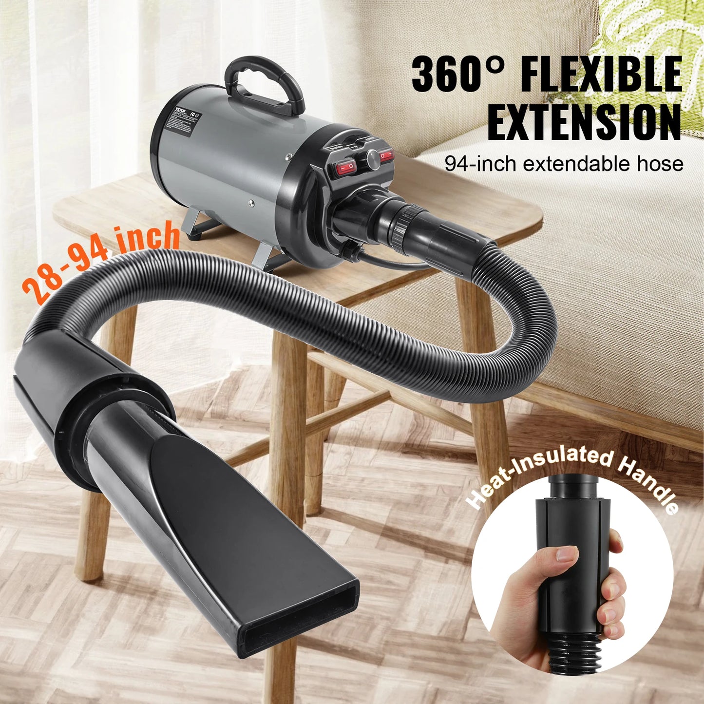 High-Power Adjustable Pet Blow Dryer with Nozzles and Hose