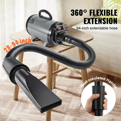 High-Power Adjustable Pet Blow Dryer with Nozzles and Hose