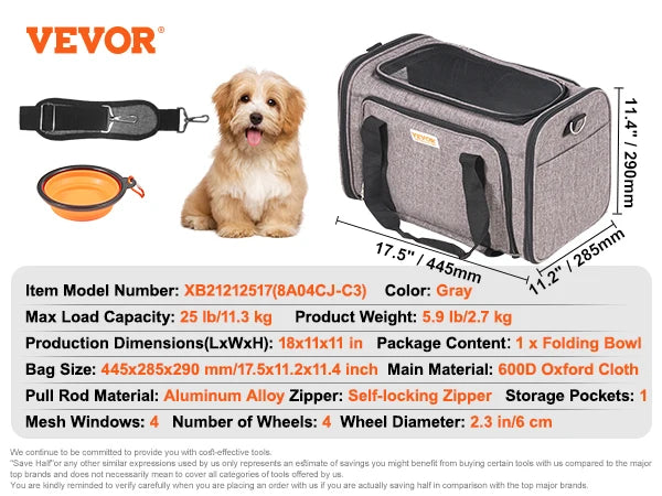 Breathable Pet Carrier Backpack with Wheels and Shoulder Strap