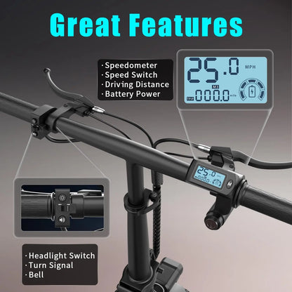 Folding Electric Scooter with Trunk 500W Motor Peak 650W 48V 15Ah 20MPH 24 to 32 Mile Range Motorcycle for Commuting Travel