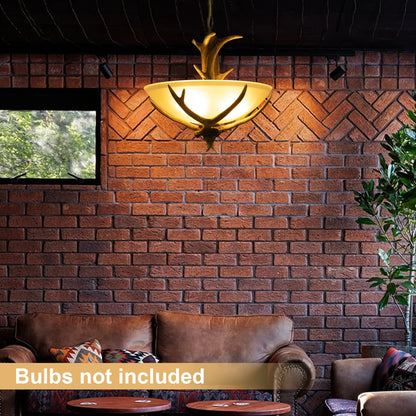 Deer Antler Pendant Lights Adjustable Height Glass Lampshade