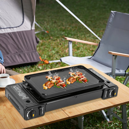 Double Head Barbecue Gas Stove with Grill Tray for Outdoors