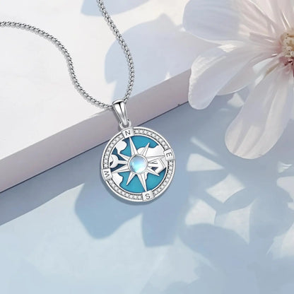 Compass Pendant Necklace in 925 Sterling Silver for Travelers