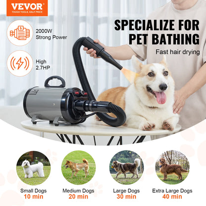 High-Power Adjustable Pet Blow Dryer with Nozzles and Hose