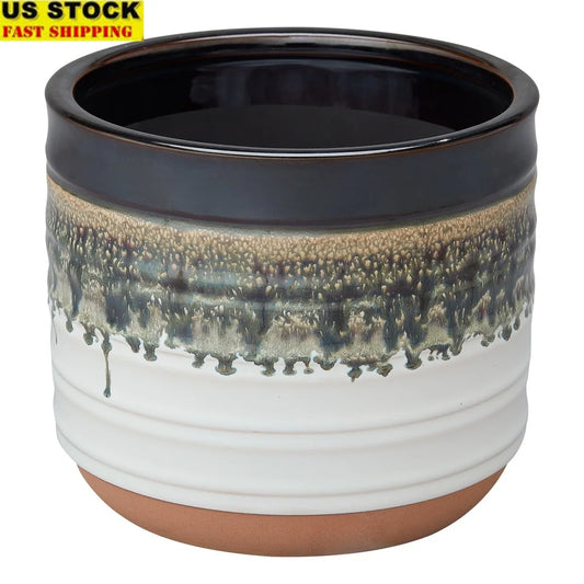 8" Round Ceramic Planter with Reactive Finish Ideal for Succulents