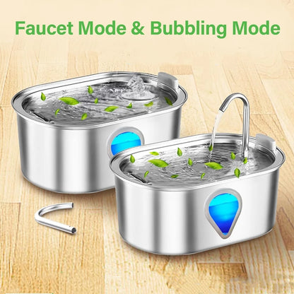 Automatic Stainless Steel Cat Water Fountain with LED Light