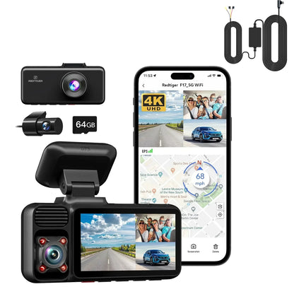 REDTIGER 3 Channel 4K Dash Camera with Night Vision and GPS