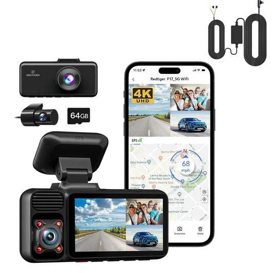REDTIGER 3 Channel 4K Dash Camera with Night Vision and GPS