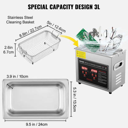 Portable Stainless Steel Ultrasonic Cleaner for Effective Deep Cleaning
