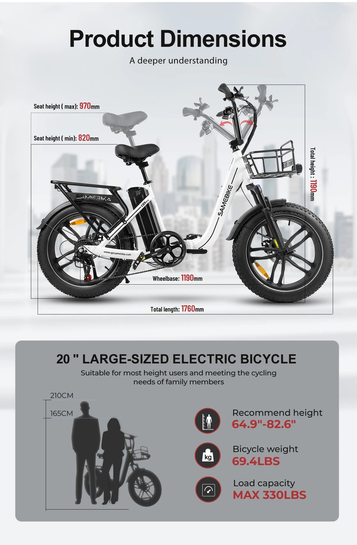 Samebike C05 Pro 500W 20 Inch Folding Electric Bike for Adults 36V 13AH Battery Fat Tire Bicycle 35km/h City Ebike