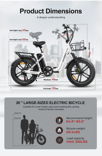 Samebike C05 Pro 500W 20 Inch Folding Electric Bike for Adults 36V 13AH Battery Fat Tire Bicycle 35km/h City Ebike