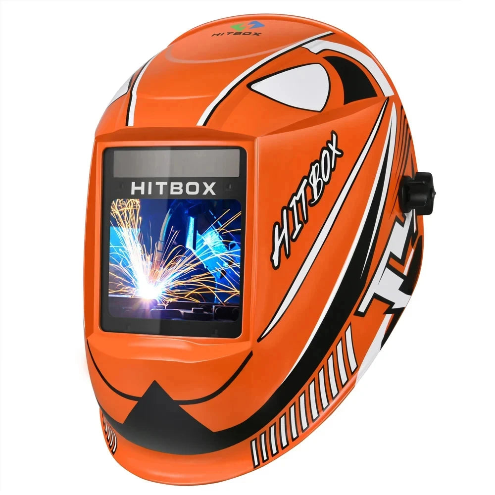 Hitbox HB555 Welding Helmet Auto Darkening 3.9x3.1 Inch Large Viewing True Color Solar Battery Powered Welder Mask