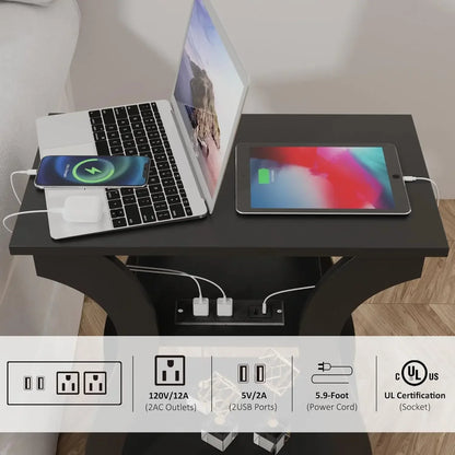 End Table with Charging Station, Side Table with USB Ports
