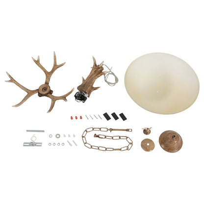 Deer Antler Pendant Lights Adjustable Height Glass Lampshade