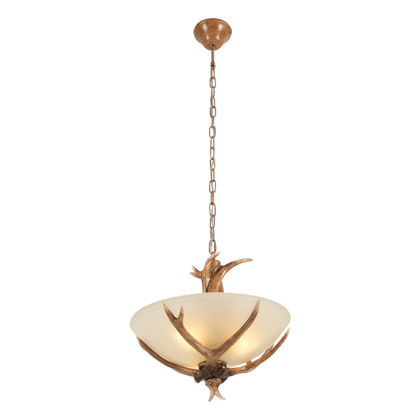 Deer Antler Pendant Lights Adjustable Height Glass Lampshade