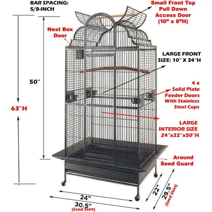 Stylish Wrought Iron Parrot Cage with Play Top and Stand