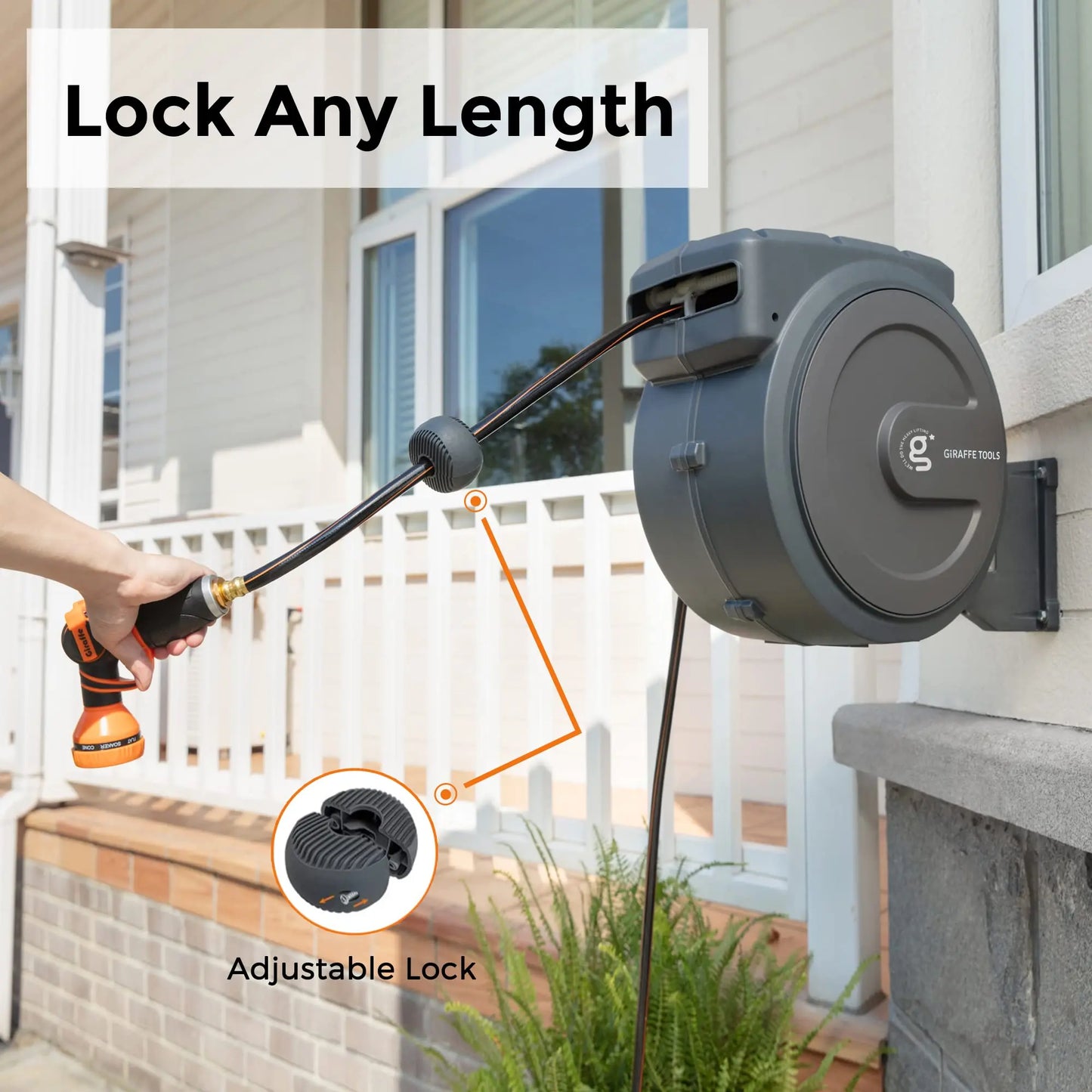 Giraffe Tools AW30 Garden Hose Reel Retractable 1/2 x 100 ft Wall Mounted