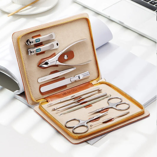 Portable Manicure Set with Leather Case