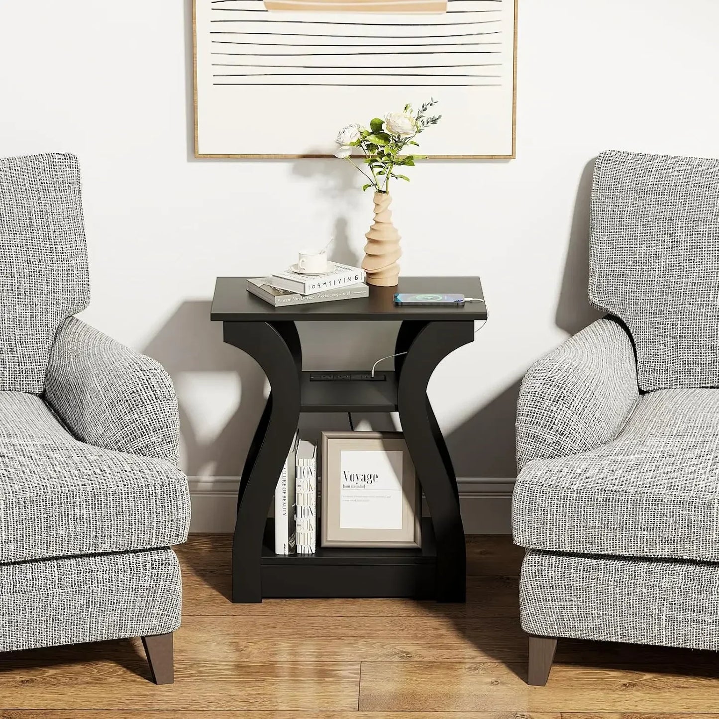 End Table with Charging Station, Side Table with USB Ports