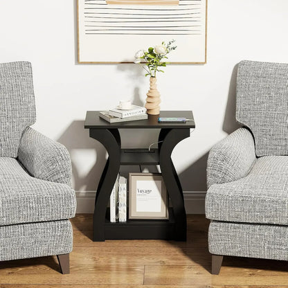 End Table with Charging Station, Side Table with USB Ports