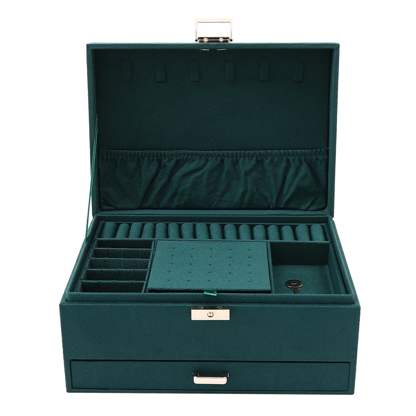 3 Layers Large Jewellery Boxes Space-Saving Drawer Box Green