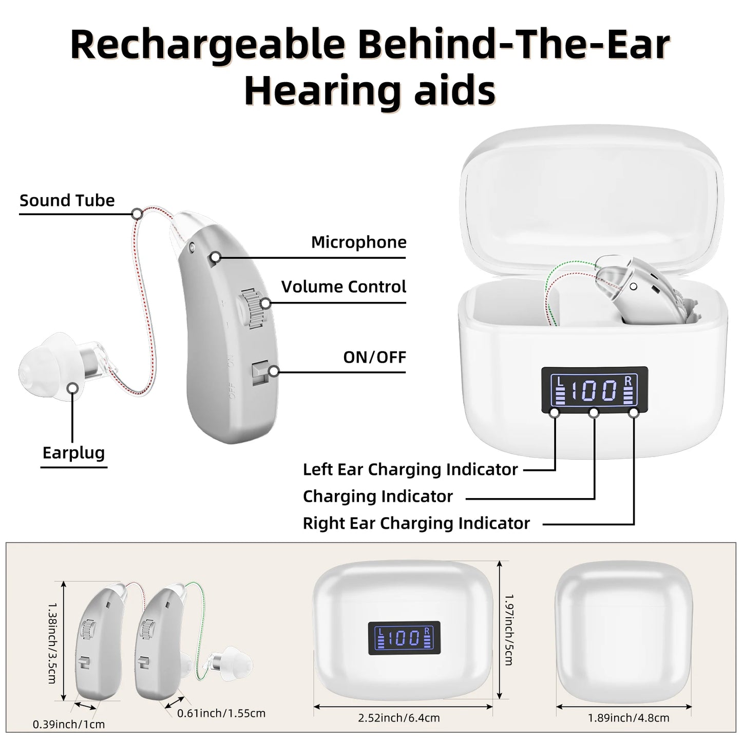 Invisible Rechargeable Hearing Aids for Adults with Volume Control