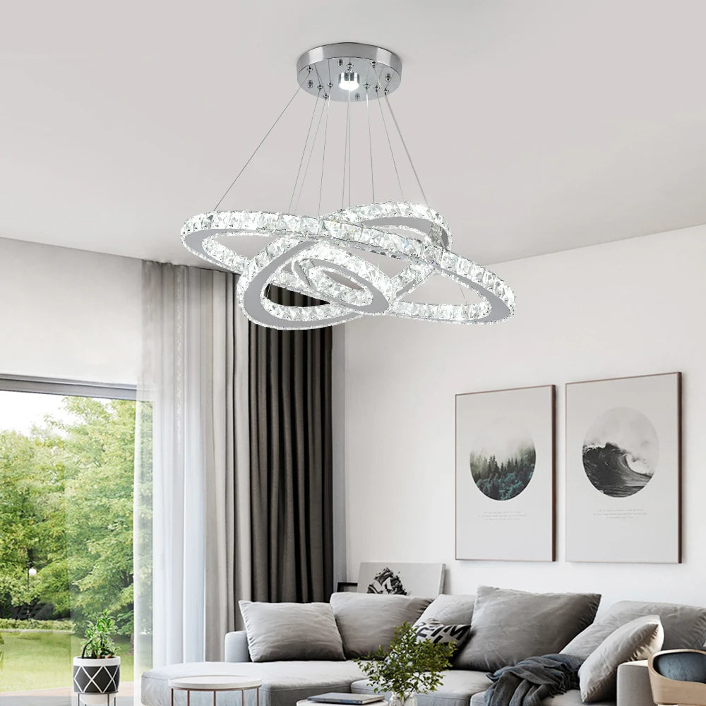 Luxury Crystal Modern Pendant Light DIY Rings Led Dimmable Chandelier Ceiling Lamp for Living Room Decor