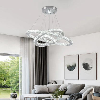 Luxury Crystal Modern Pendant Light DIY Rings Led Dimmable Chandelier Ceiling Lamp for Living Room Decor