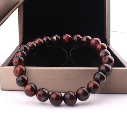 Vintage 8mm Red Tiger Eye Bracelet for Energy and Focus