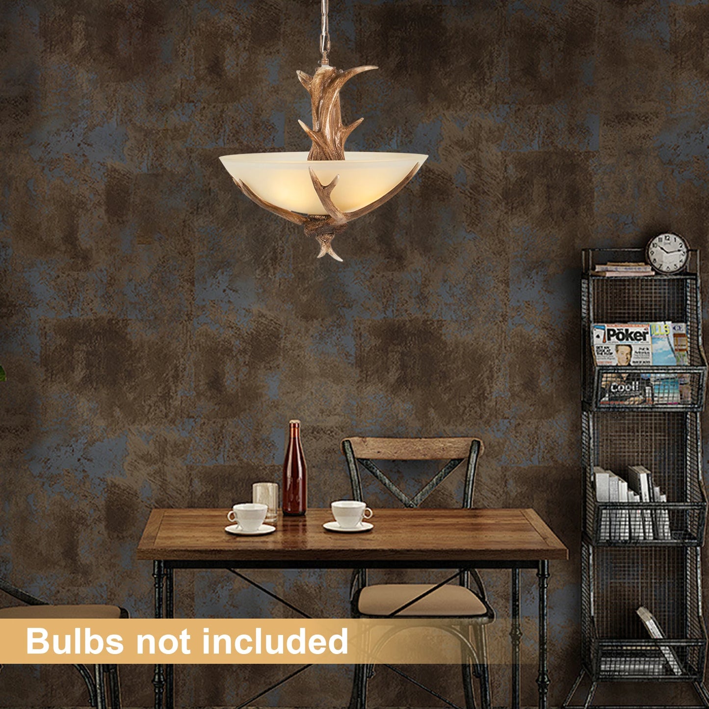 Deer Antler Pendant Lights Adjustable Height Glass Lampshade
