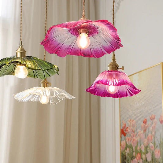 Vintage Pendant Lights Flower Glass Hanging Lamps Fixture