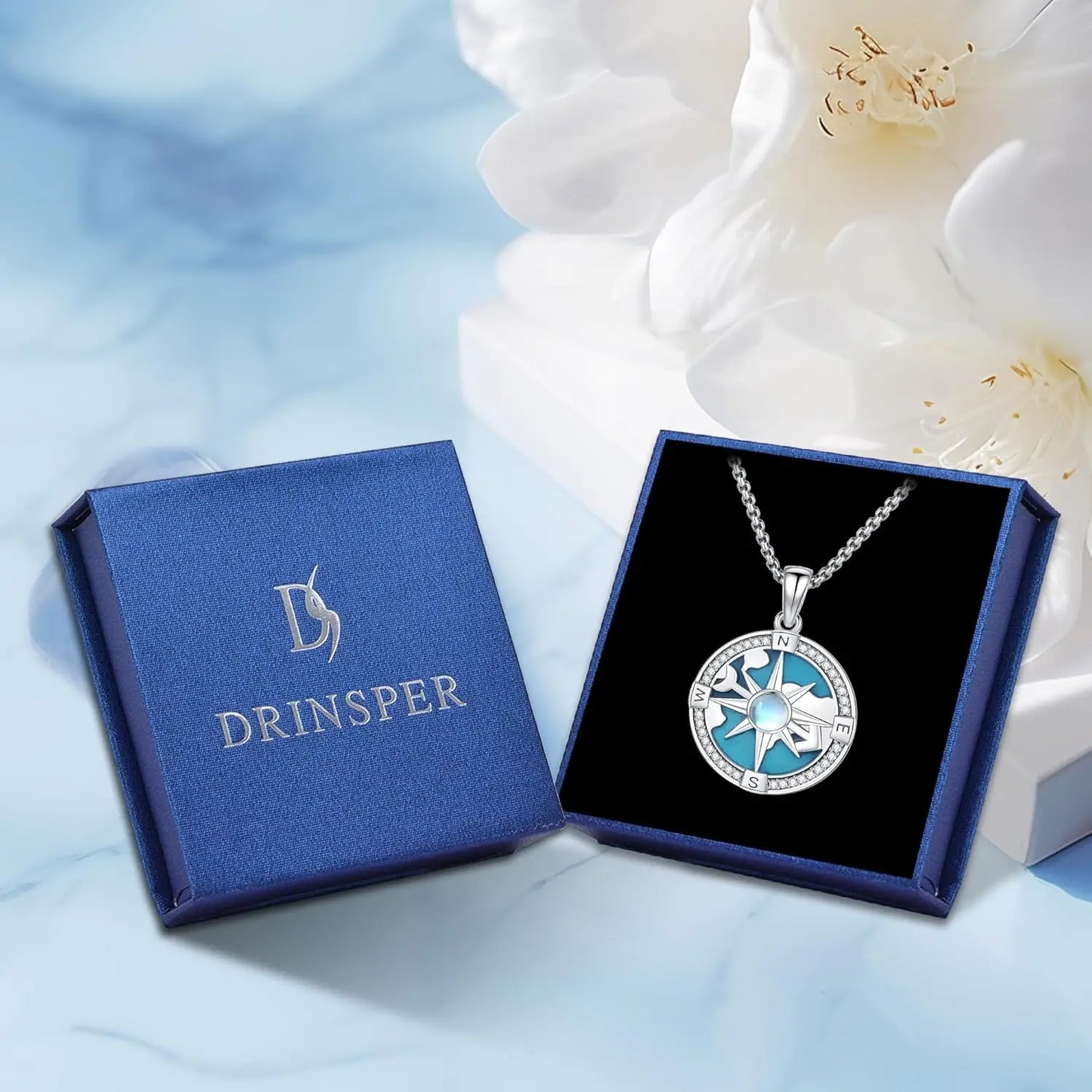 Compass Pendant Necklace in 925 Sterling Silver for Travelers